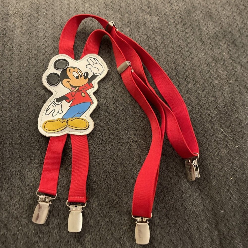 Vintage Kids Disney Suspenders Mickey Mouse Red J14